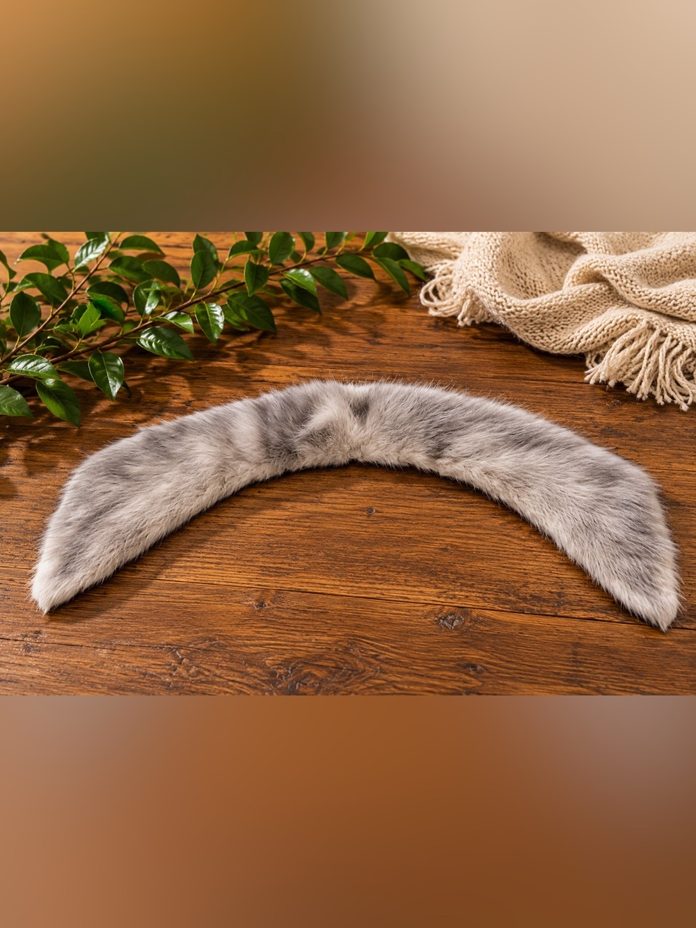Vintage Genuine Fur Detachable Coat Collar Scarf • Soft Silver Gray • Winter